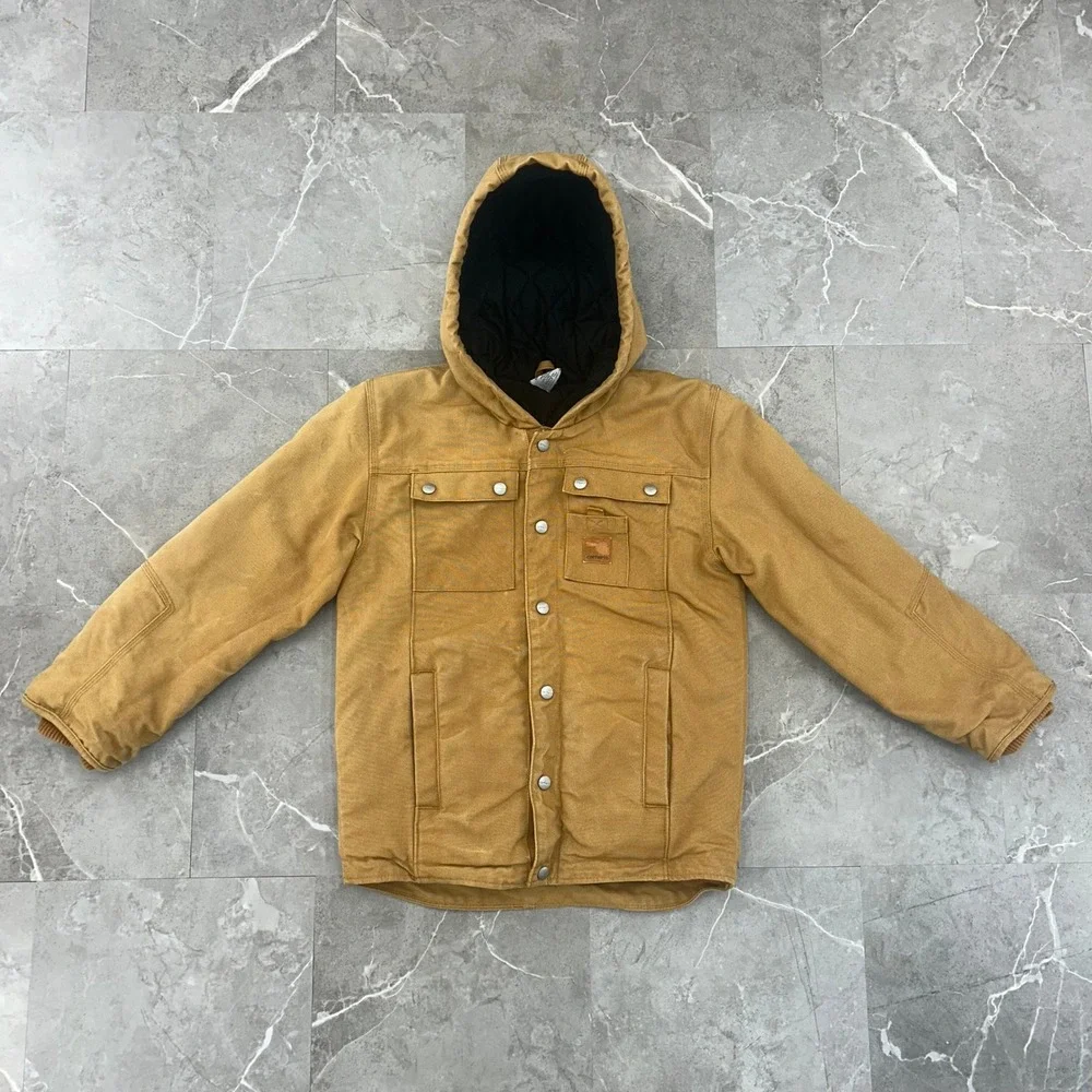 Carhartt Jacket Youth Medium 10 - 12 Diamond Quilted Hooded Faded Brown Boys Kid